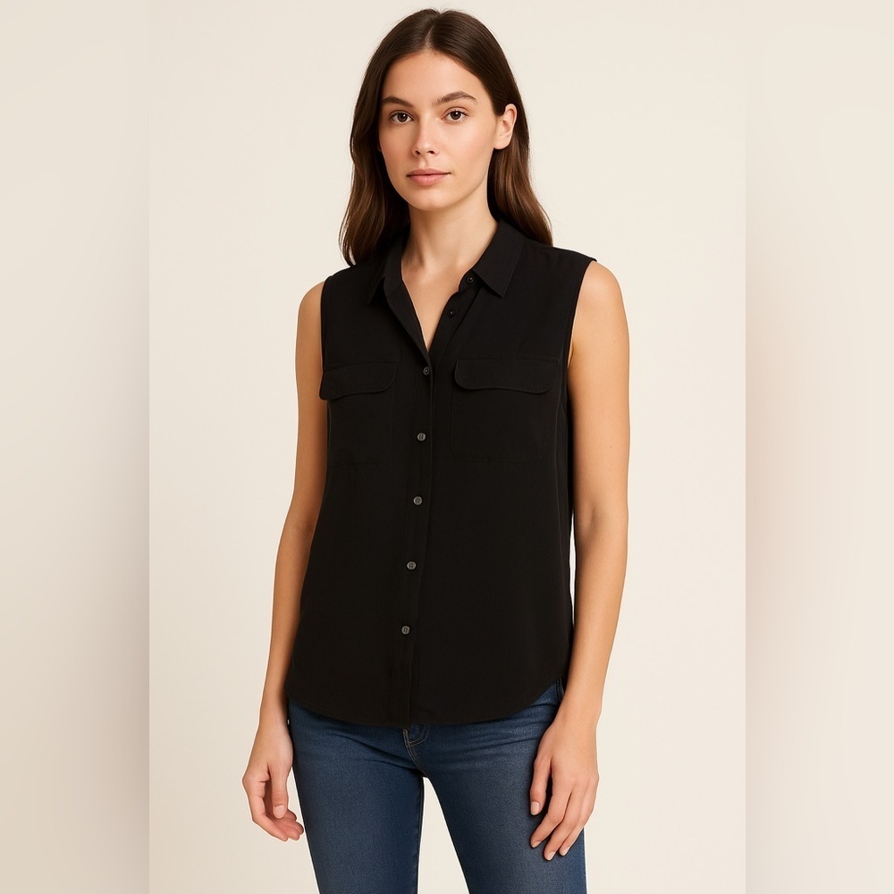 Joie Sleeveless Black Button-Down Blouse XS